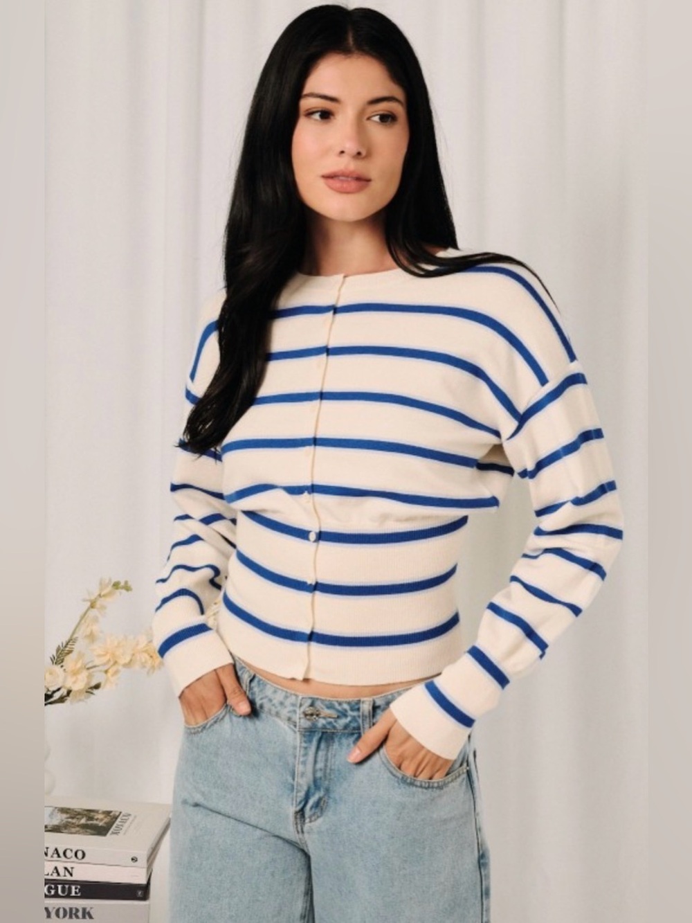 Blue & white stripe sweater top